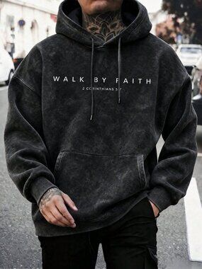 Black Casual Men's Loose Fit Pullover Sweatshirt